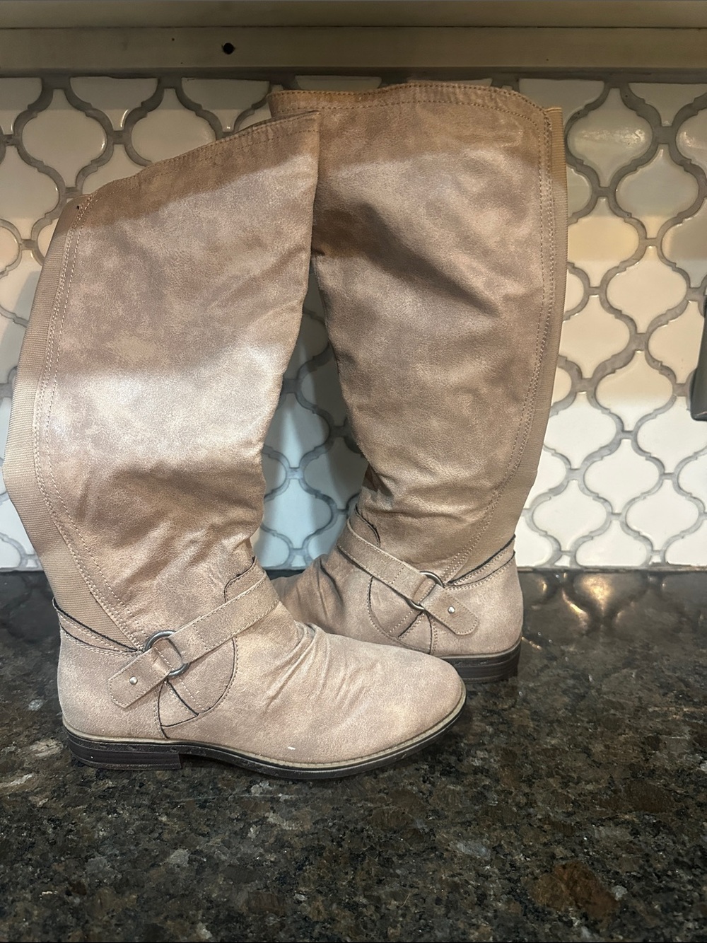 Rampage Taupe Over-the-Knee Buckle Riding Boots